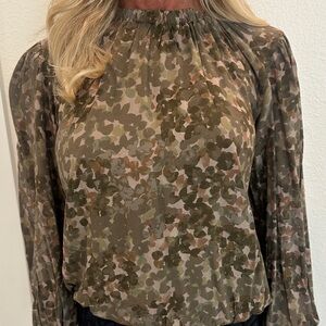 Anthropologie Green Camouflage Blouse